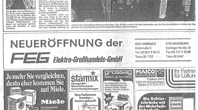 FEGA & Schmitt Unternehmen 1978 Eröffnung FEG