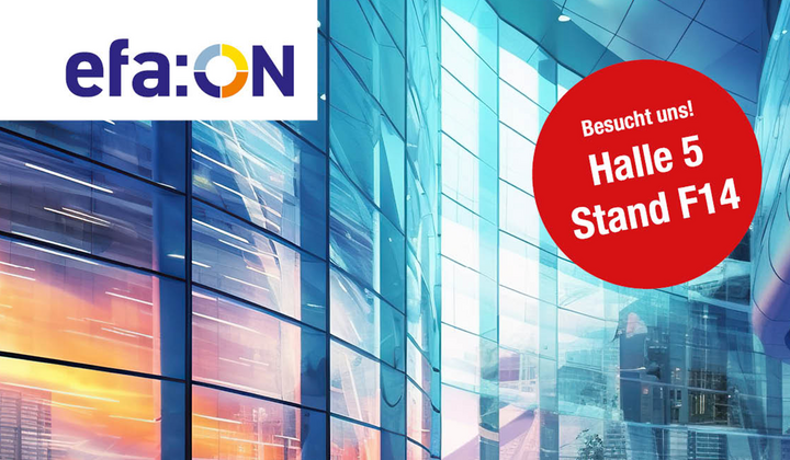 Werbebanner zur efa:ON 2023 mit Informationen zum Messestand 