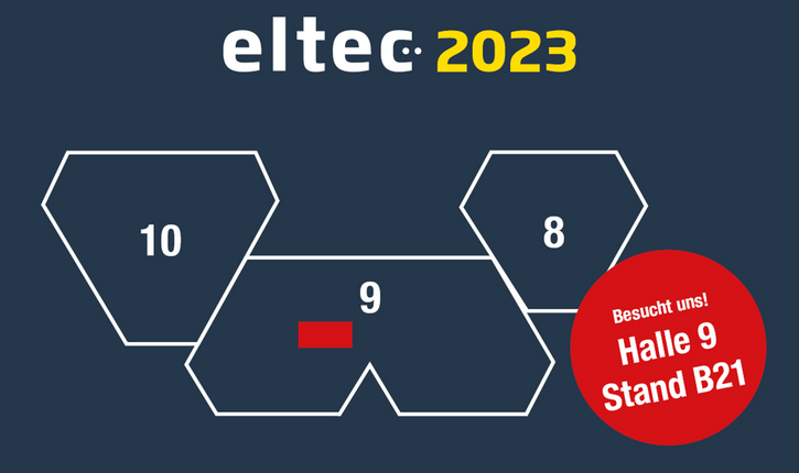 Grafik zur eltec 2023 mit Hallenplan und Standangabe von FEGA & Schmitt