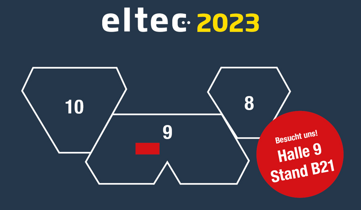 Grafik zur eltec 2023 mit Hallenplan und Standangabe von FEGA & Schmitt